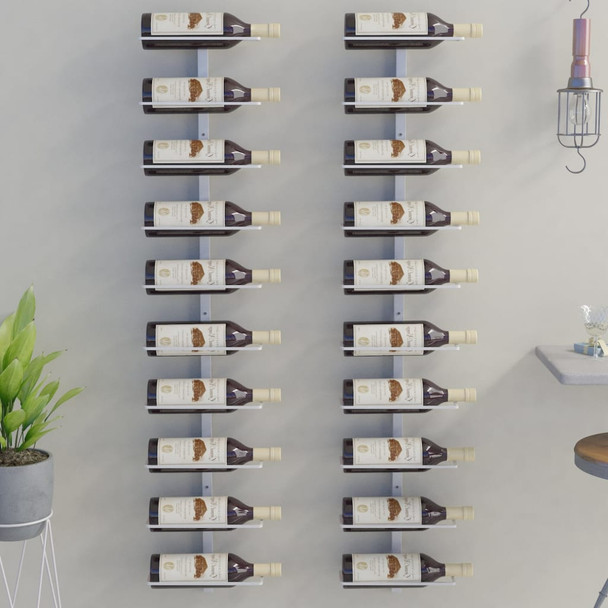 Zidni stalak za vino za 10 boca 2 kom bijeli metalni 340906