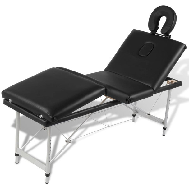 Sklopivi masažni stol s aluminijskim okvirom, 4 zone, crni 110099