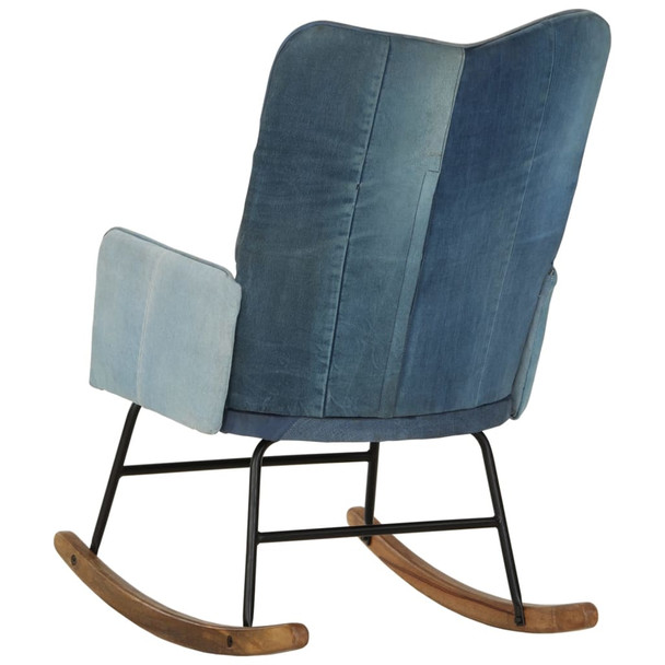 Stolica za ljuljanje od plavog trapera s patchworkom 339688