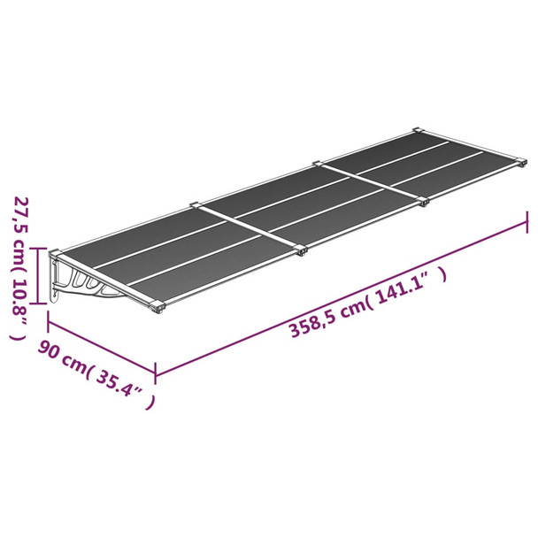 Nadstrešnica za vrata crna i prozirna 358,5x90 cm polikarbonat 153695