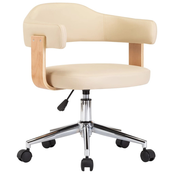 Okretna uredska stolica od savijenog drva i umjetne kože krem 3054838