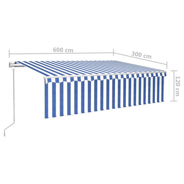 Automatska tenda s roletom i senzorom LED 6 x 3 m plavo-bijela 3069371