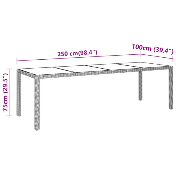 Vrtni stol 250x100x75 cm od kaljenog stakla i poliratana crni 310592