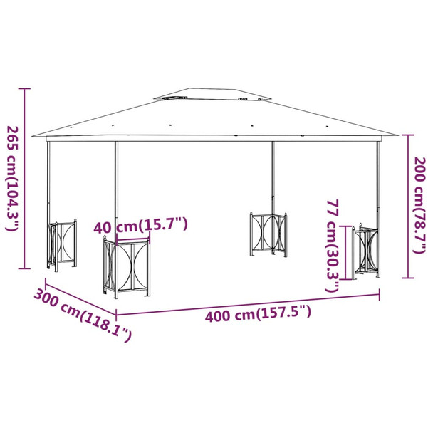 Sjenica s bočnim zidovima i dvostrukim krovom 3 x 4 m krem 318543