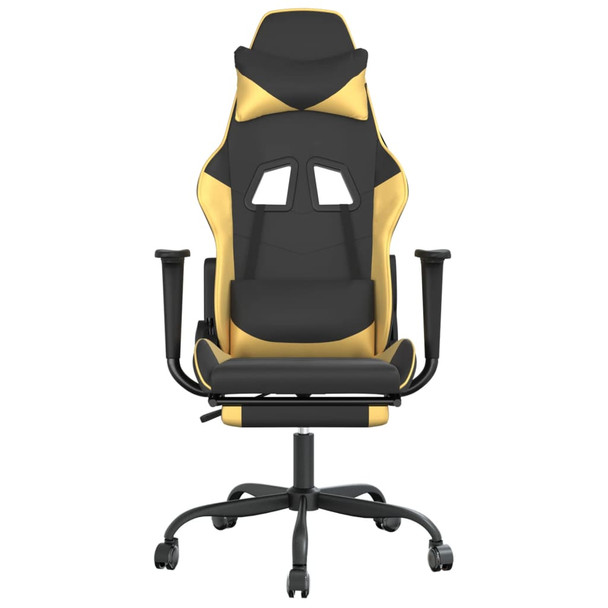 Igraća stolica od umjetne kože s osloncem za noge Crna i zlatna 3143655