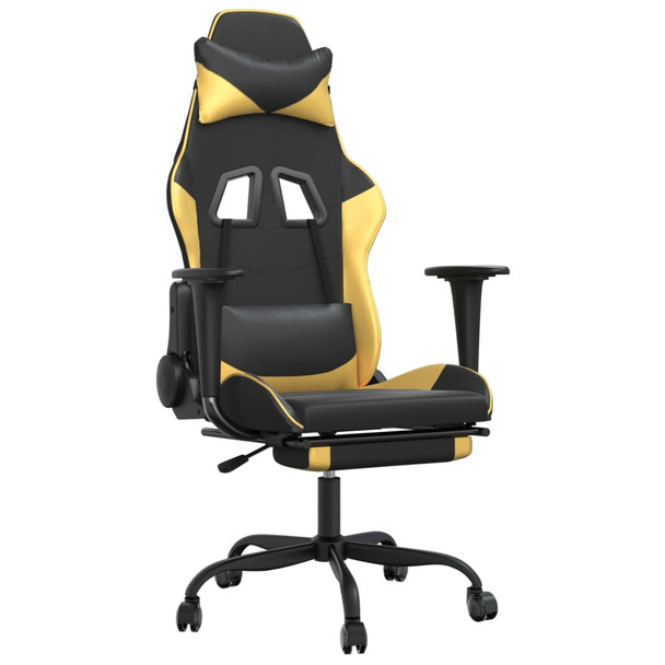 Masažna igraća stolica s osloncem crno-zlatna od umjetne kože 345413