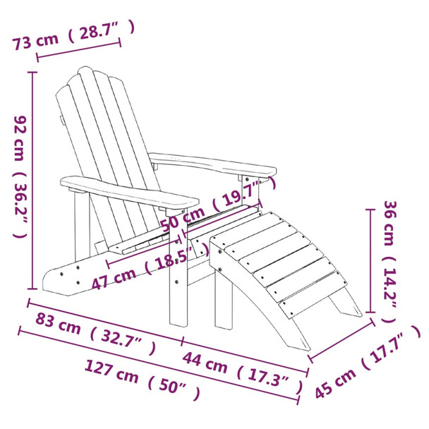 Vrtna stolica Adirondack s osloncem i stolićem HDPE bijela 3095708