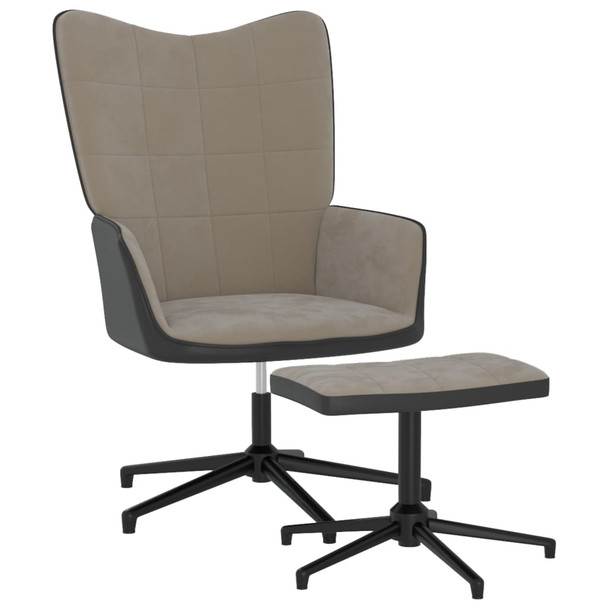 Stolica za opuštanje s osloncem za noge svjetlosiva baršun/PVC 327842