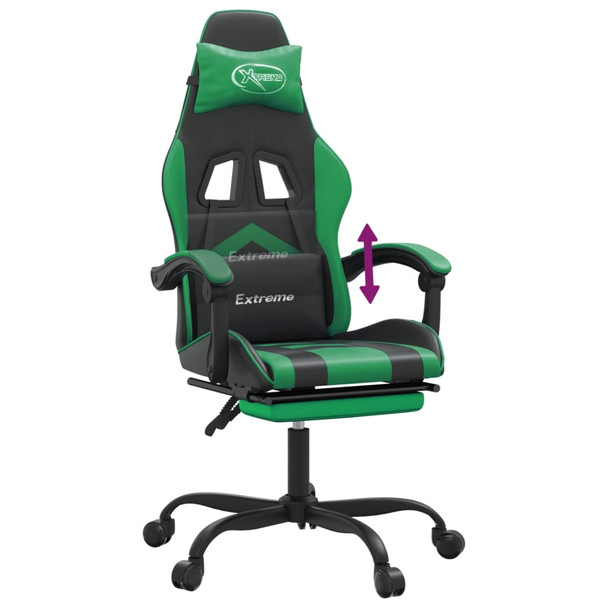 Igraća stolica od umjetne kože s osloncem za noge Crna i zelena 3143905