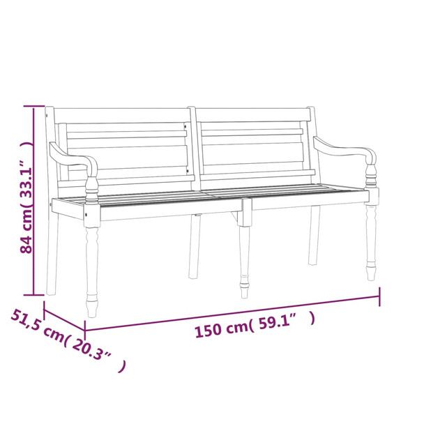 Klupa Batavia s crvenim jastukom 150 cm od masivne tikovine 3100847