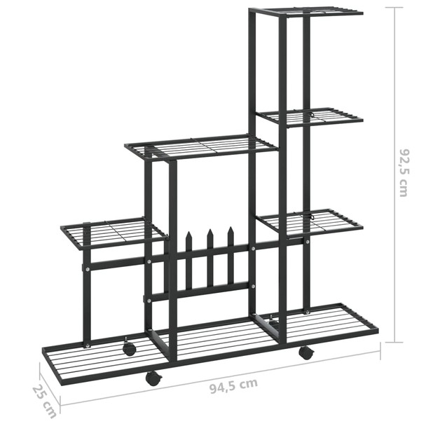 Stalak za cvijeće s kotačima 94,5 x 25 x 92,5 cm crni metalni 336114