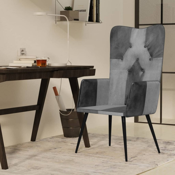 Fotelja s krilnim naslonom od prave kože siva 339661