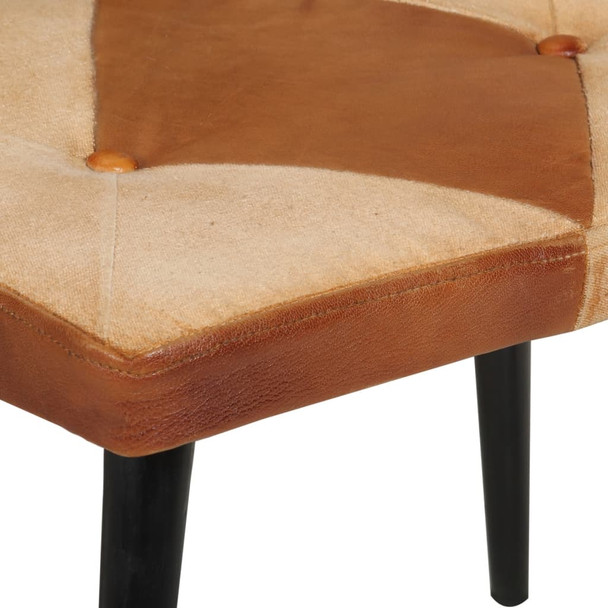 Fotelja s osloncem za noge smeđa od prave kože i platna 339675