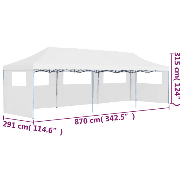 Sklopivi šator za zabave s 5 bočnih zidova 3 x 9 m bijeli 48873