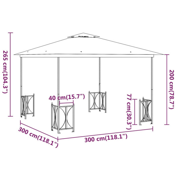 Sjenica s bočnim zidovima i dvostrukim krovom 3 x 3 m antracit 318541