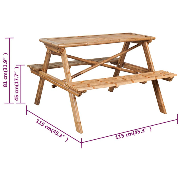Stol za piknik 115 x 115 x 81 cm od bambusa 341754