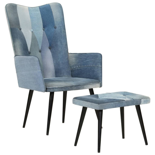 Fotelja s osloncem za noge od plavog trapera patchwork platnena 339672