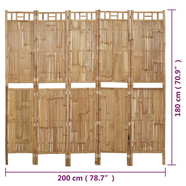 Sobna pregrada s 5 panela od bambusa 200 x 180 cm 341750