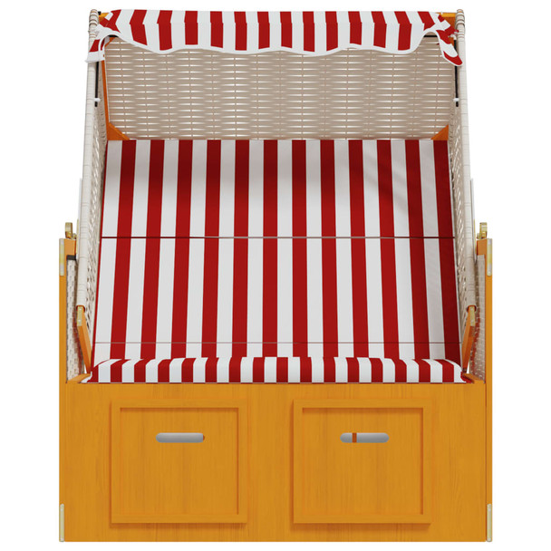 Ležaljka za plažu s krovom crveno-bijela od poliratana i drva 318656