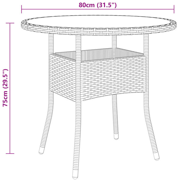 Vrtni stol Ø 80 x 75 cm od kaljenog stakla i poliratana smeđi 310605