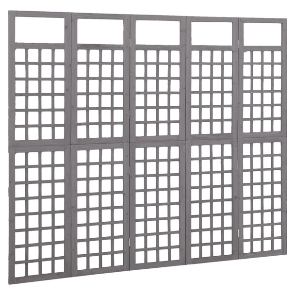 Pregrada/rešetka s 5 panela od jelovine siva 201,5 x 180 cm 316488