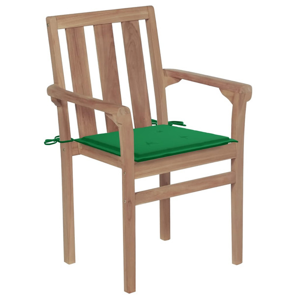 Vrtne stolice sa zelenim jastucima 2 kom od masivne tikovine 3062213