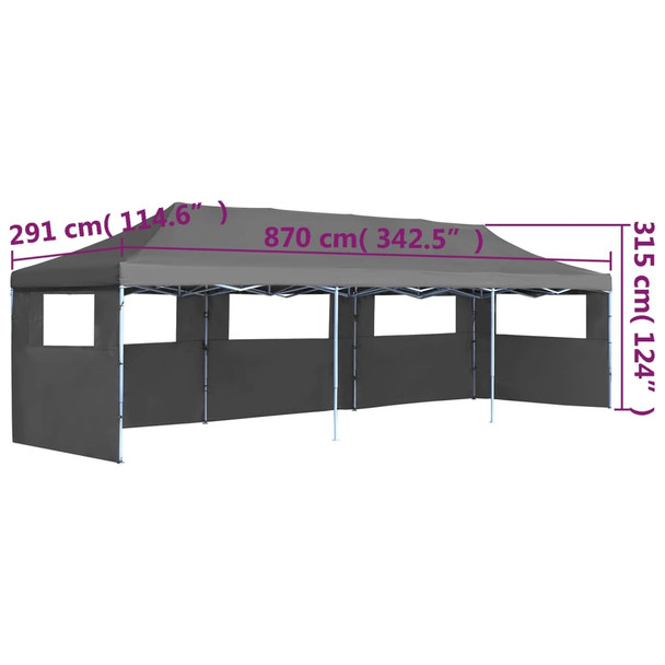Sklopivi šator za zabave s 5 bočnih zidova 3 x 9 m antracit 44981