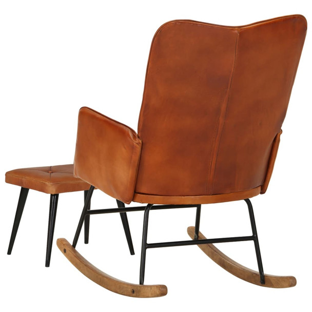 Stolica za ljuljanje s osloncem za noge smeđa od prave kože 339695