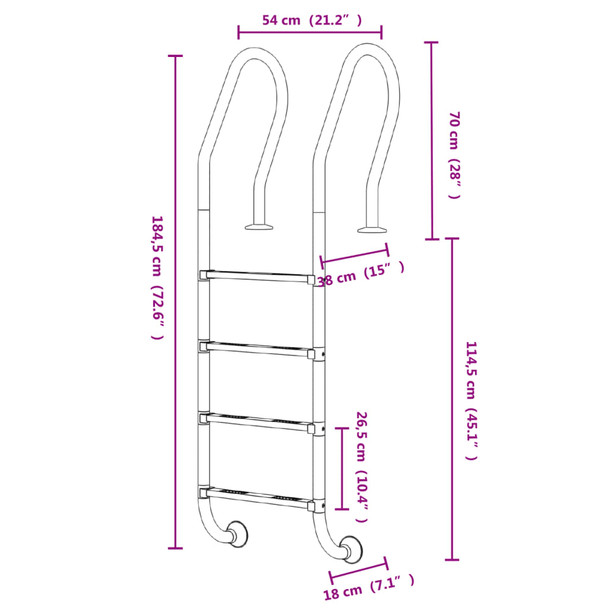 Ljestve za bazen 54 x 38 x 184,5 cm od nehrđajućeg čelika 93462
