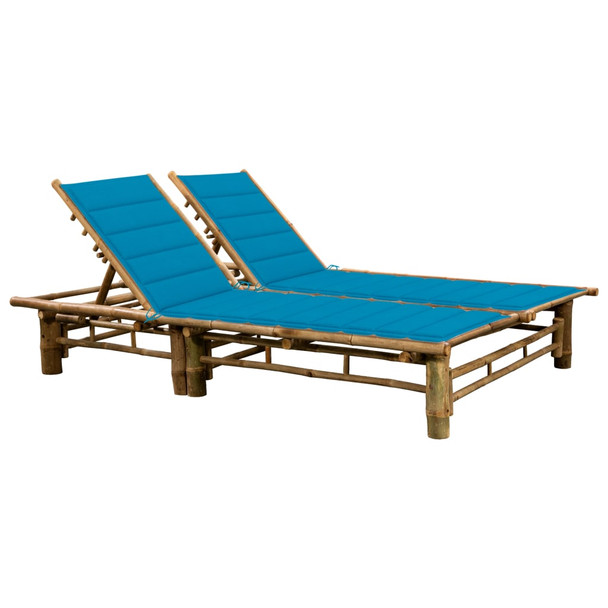 Ležaljka za sunčanje za dvije osobe od bambusa s jastucima 3063949
