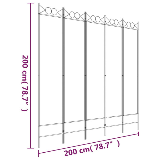 Sobna pregrada s 5 panela bijela 200 x 200 cm od tkanine 350154