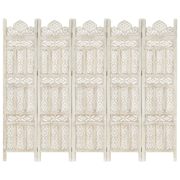 Sobna pregrada s 5 panela bijela 200x165 cm masivno drvo manga 285320