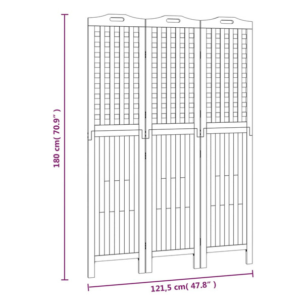 Sobna pregrada s 3 panela 121,5x2x180 cm masivno bagremovo drvo 318547