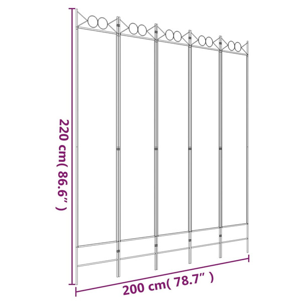 Sobna pregrada s 5 panela crna 200x220 cm od tkanine 350173