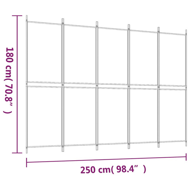 Sobna pregrada s 5 panela bijela 250 x 180 cm od tkanine 350218