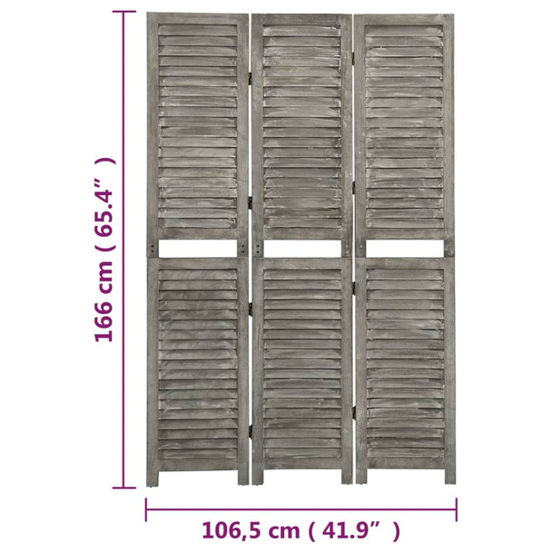 Sobna pregrada s 3 panela siva 106,5 x 166 cm od masivnog drva 338574