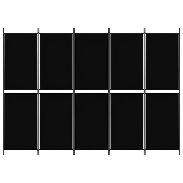 Sobna pregrada s 5 panela crna 250 x 180 cm od tkanine 350221