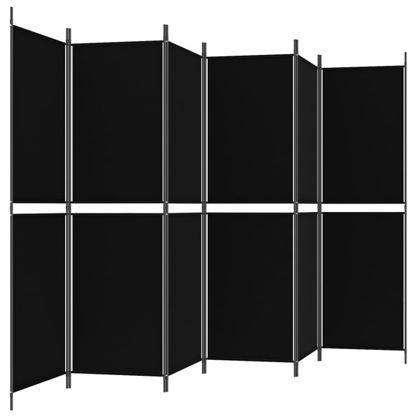 Sobna pregrada s 6 panela crna 300 x 180 cm od tkanine 350225