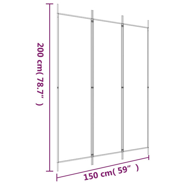 Sobna pregrada s 3 panela crna 150 x 200 cm od tkanine 350181