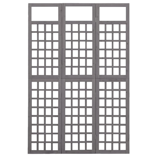 Sobna pregrada / rešetka s 3 panela od jelovine siva 121x180cm 316486