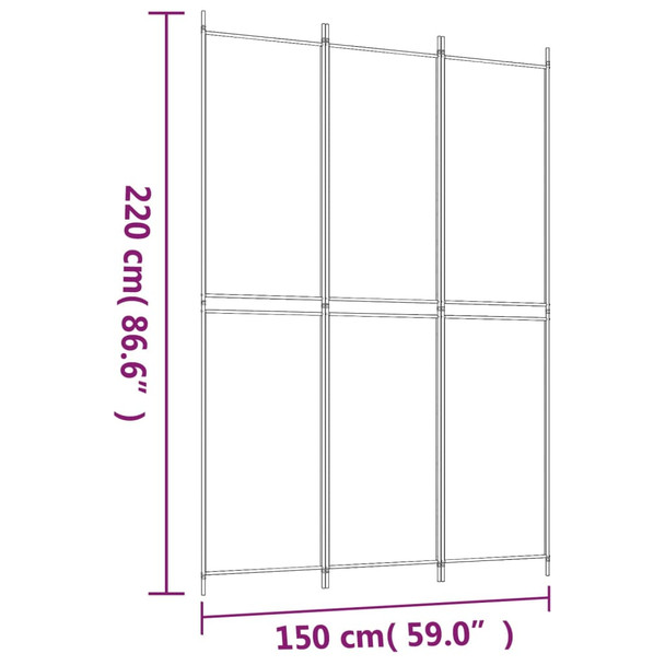 Sobna pregrada s 3 panela bijela 150 x 220 cm od tkanine 350242