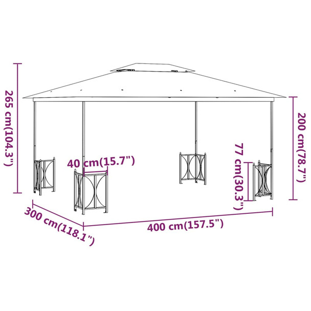 Sjenica s bočnim zidovima i dvostrukim krovom 3x4 m smeđe-siva 318545
