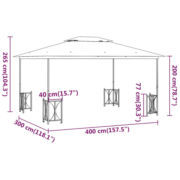 Sjenica s bočnim zidovima i dvostrukim krovom 3 x 4 m antracit 318544