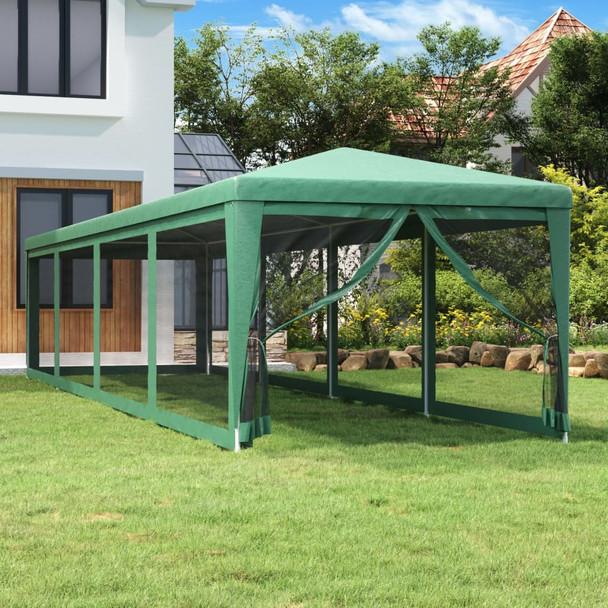 Šator za zabave s 10 mrežastih bočnih zidova zeleni 3x12 m HDPE 319248