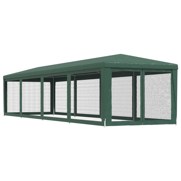 Šator za zabave s 10 mrežastih bočnih zidova zeleni 3x12 m HDPE 319248