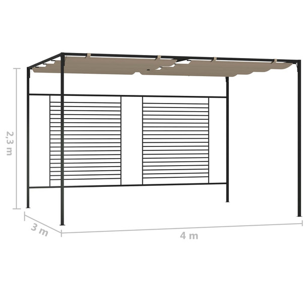 Sjenica s pomičnim krovom 3 x 4 x 2,3 m smeđesiva 180 g/m² 313624