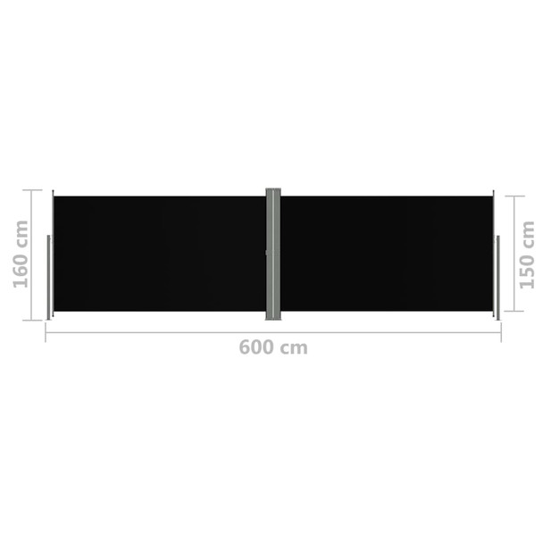 Uvlačiva bočna tenda crna 160 x 600 cm 317994