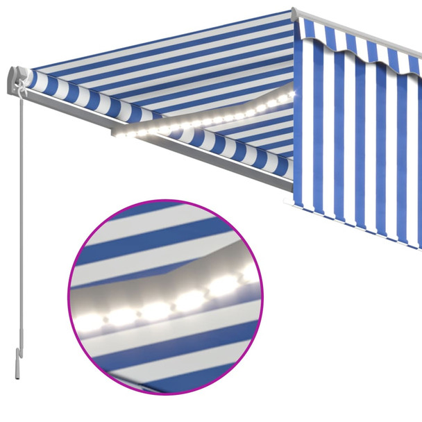 Automatska tenda s roletom i senzorom LED 4 x 3 m plavo-bijela 3069431