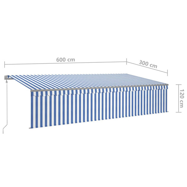 Automatska tenda s roletom i senzorom LED 6 x 3 m plavo-bijela 3069491