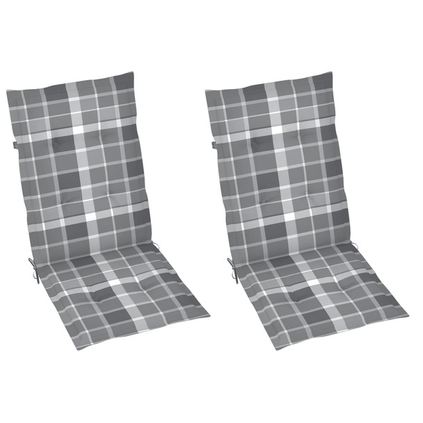 Vrtne stolice sa sivim kariranim jastucima 2 kom od tikovine 3062390